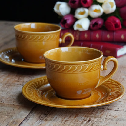 Tête-à-tête de tasses "Maxelline" en faïence de Gien marron caramel