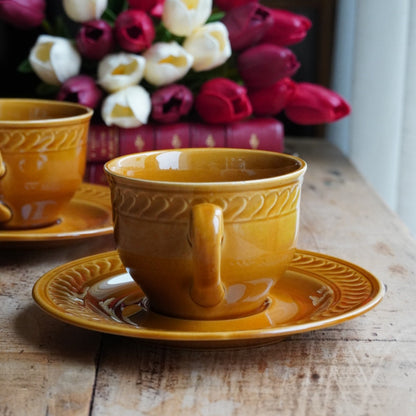 Tête-à-tête de tasses "Maxelline" en faïence de Gien marron caramel