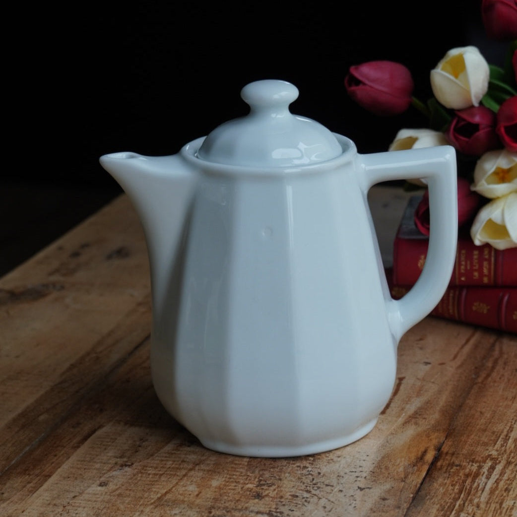 Théière / cafetière "Florine" bistrot en céramique blanche Apilco Yves Deshoulières modèle Flora