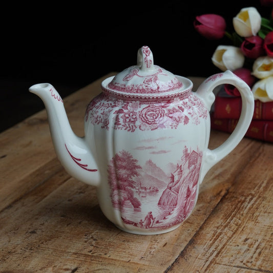 Petite théière "Aloisia" en faïence fine allemande Villeroy & Boch au décor de paysages rougeâtres modèle Burgenland