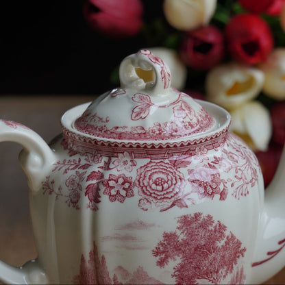 Petite théière "Aloisia" en faïence fine allemande Villeroy & Boch au décor de paysages rougeâtres modèle Burgenland