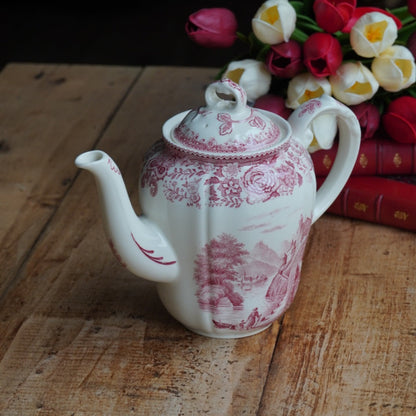 Petite théière "Aloisia" en faïence fine allemande Villeroy & Boch au décor de paysages rougeâtres modèle Burgenland
