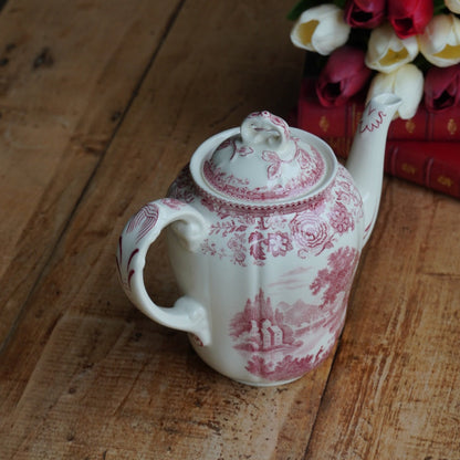 Petite théière "Aloisia" en faïence fine allemande Villeroy & Boch au décor de paysages rougeâtres modèle Burgenland
