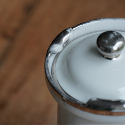 Grande théière "Thalie" en porcelaine de Limoges blanche et argentée Aluminite Frugier