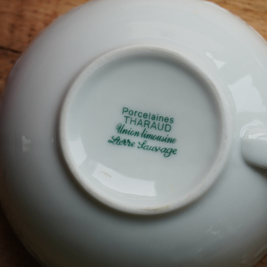 Théière solitaire "Liette" en porcelaine de Limoges blanche et aux motifs de fruits en relief Tharaud modèle Lierre Sauvage