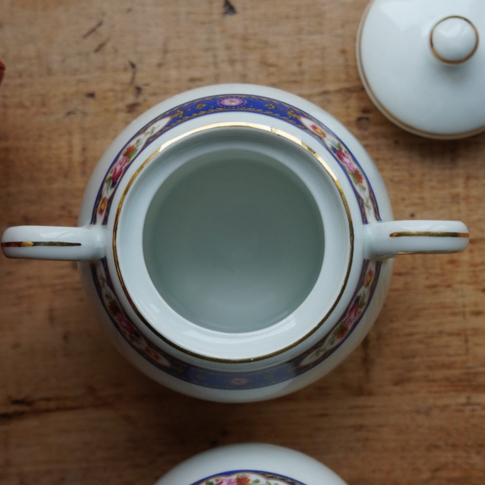 Pot à lait et sucrier "Josef" en porcelaine tchécoslovaque fleurie et dorée MZ Altrohlau CMR