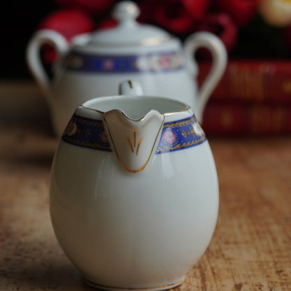 Pot à lait et sucrier "Josef" en porcelaine tchécoslovaque fleurie et dorée MZ Altrohlau CMR