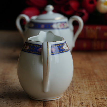 Pot à lait et sucrier "Josef" en porcelaine tchécoslovaque fleurie et dorée MZ Altrohlau CMR