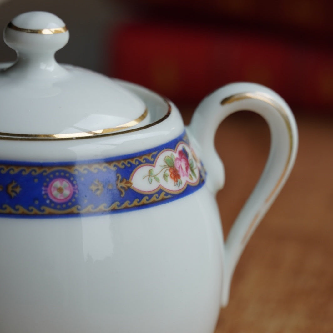 Pot à lait et sucrier "Josef" en porcelaine tchécoslovaque fleurie et dorée MZ Altrohlau CMR