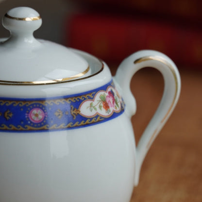 Pot à lait et sucrier "Josef" en porcelaine tchécoslovaque fleurie et dorée MZ Altrohlau CMR