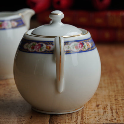 Pot à lait et sucrier "Josef" en porcelaine tchécoslovaque fleurie et dorée MZ Altrohlau CMR