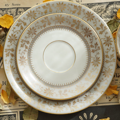 Tasse "Erna" en porcelaine allemande sur pied dorée et son assiette à gâteau Johann Haviland Bavaria