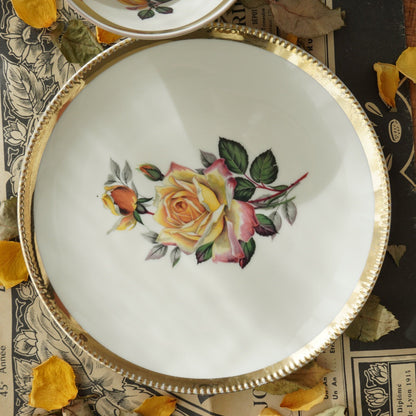 Tasse "Ursulina" en porcelaine allemande sur pied fleurie et dorée et son assiette à gâteau Bavaria Qualitäts-Porzellan