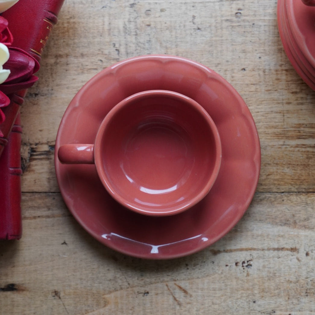 Ensemble de 5 petites tasses "Jésabelle" en grès style bistrot couleur corail