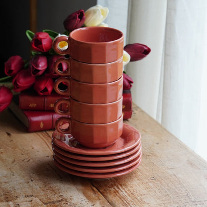 Ensemble de 5 petites tasses "Jésabelle" en grès style bistrot couleur corail