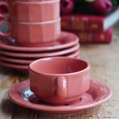 Ensemble de 5 petites tasses "Jésabelle" en grès style bistrot couleur corail