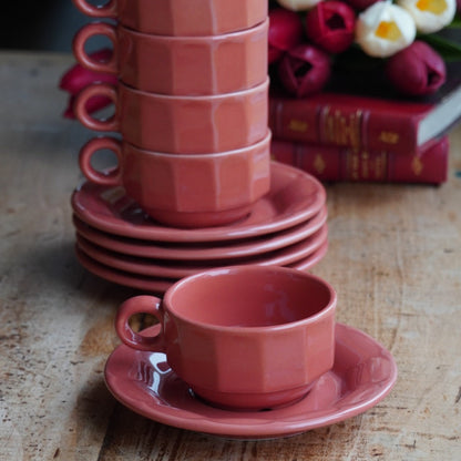 Ensemble de 5 petites tasses "Jésabelle" en grès style bistrot couleur corail