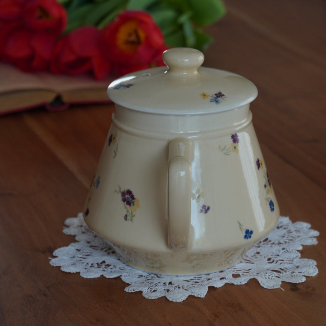 Théière "Fleurelle" en céramique jaune paille et fleurie des années 60/70