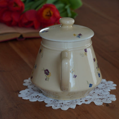 Théière "Fleurelle" en céramique jaune paille et fleurie des années 60/70