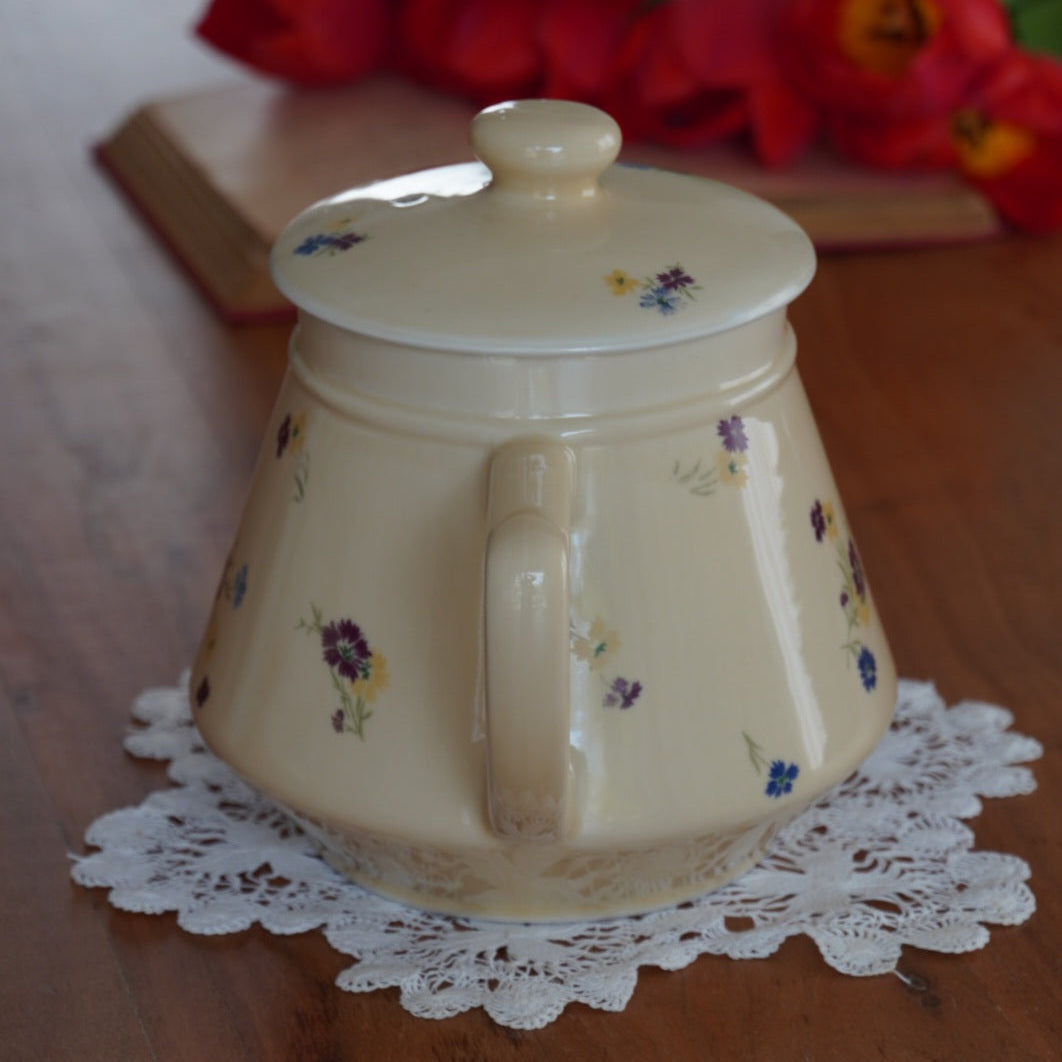 Théière "Fleurelle" en céramique jaune paille et fleurie des années 60/70