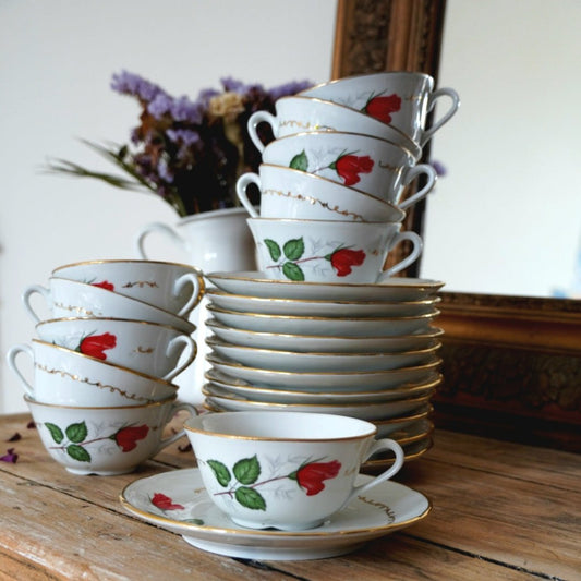 Tasses en porcelaine avec émail royal "Rose" (lot de 10)